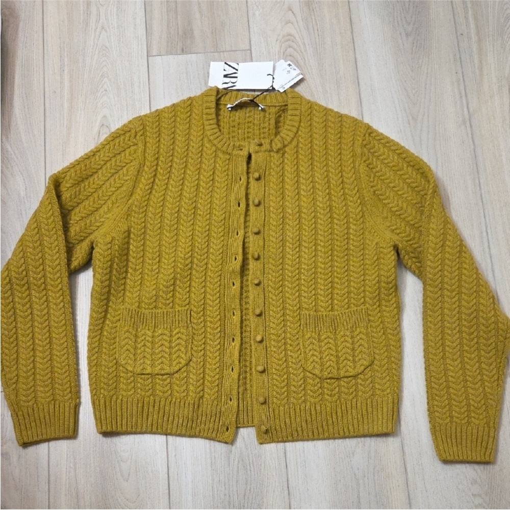 Zara Olive Cable Knit Cardigan - Picture 5 of 5